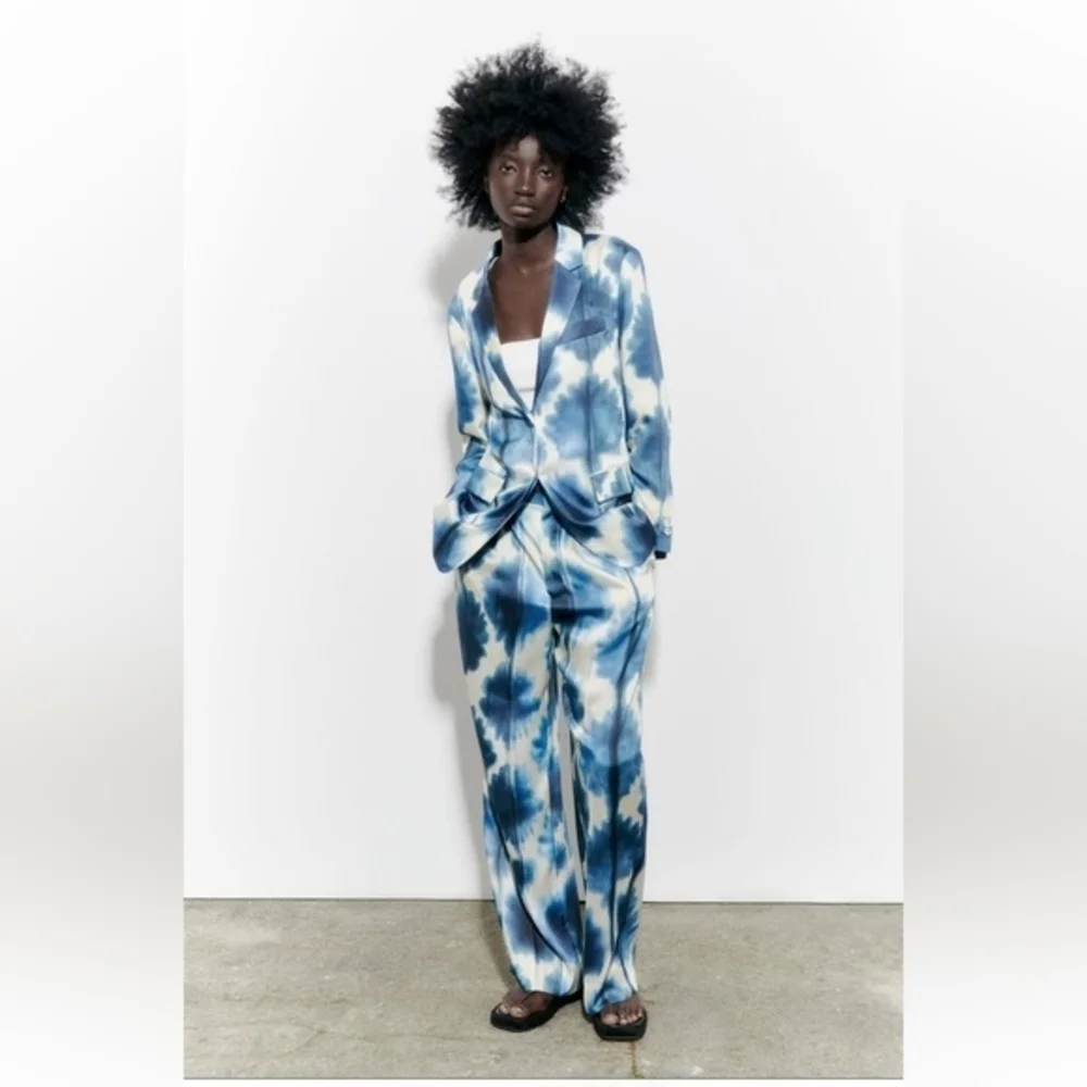 NWT Zara Tie-Dye Satin Look Wide Leg Trousers Size Large Festival Coachella - Picture 1 of 11